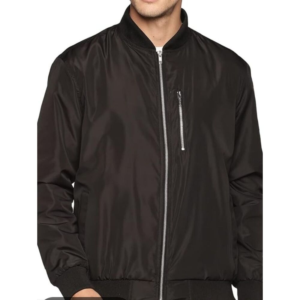 H&M Black Men's Bomber Jacket with Zip Pocket